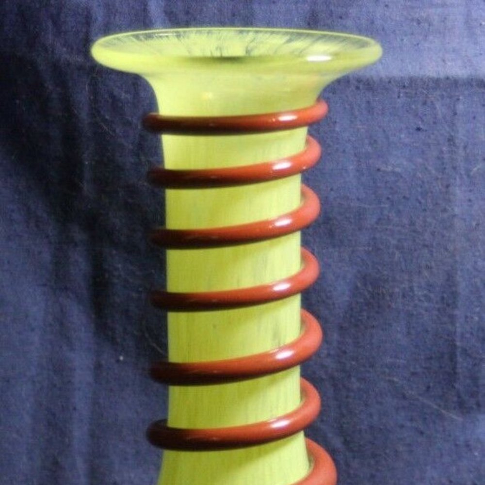 Czech Studio Art Glass Large Hand Painted Swirled Vase, beautiful piece, unusual